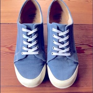 dansko canvas vegan lace up clogs